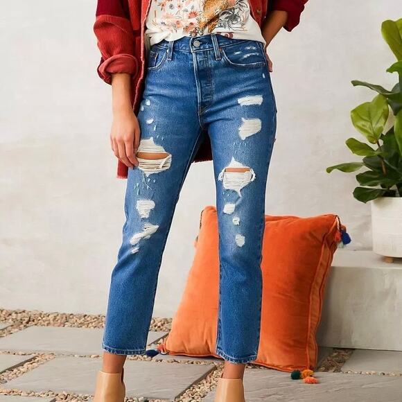 LEVI'S High Rise Button Fly 501 Straight Leg Jeans 25 - Picture 1 of 13